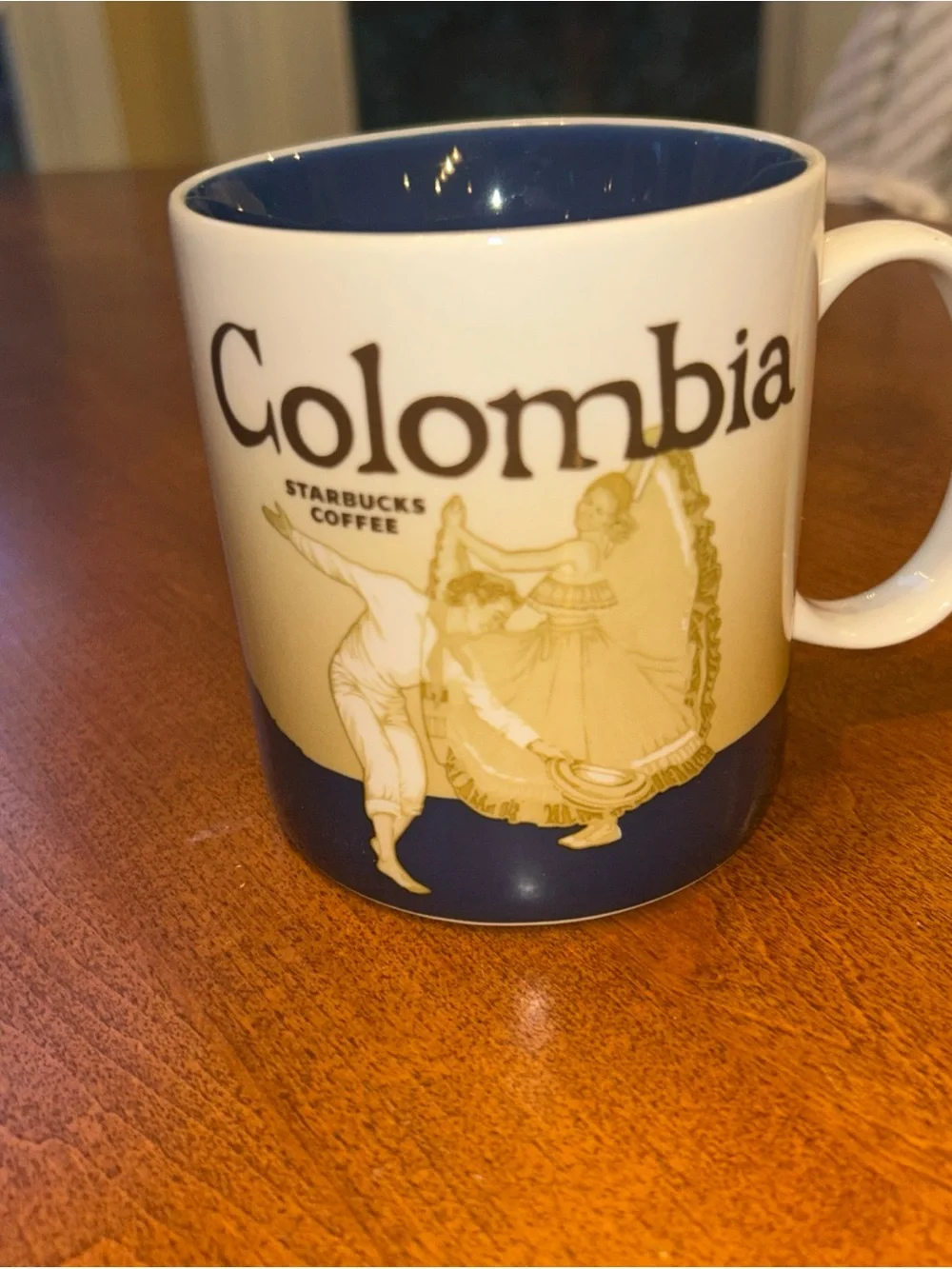 Starbucks Colombia Blue White Gold Ceramic Coffee Mug 2015 discontinued